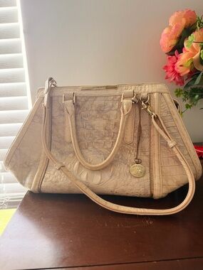 Brahmin Beige Embossed Croc-Texture Satchel